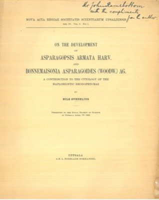 On the development of Asparagopsis armata Harv. And Bonnemaisonia asparagoides (Woodw. ) Ag. A Contribution to the citology of the Haplobiontic Rhodophyceae.