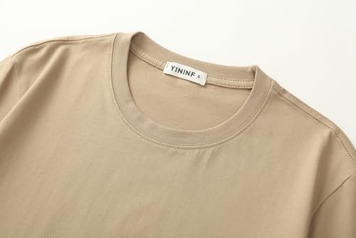 Image of YININF Men's T-Shirts Hipster Short Sleeve Solid Color Crew Neck Cotton Soft Fitted Tees