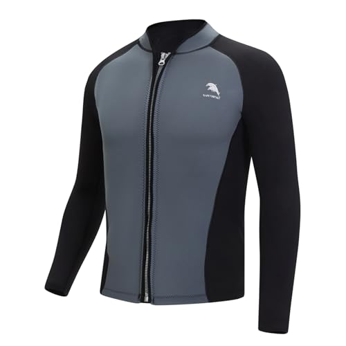 Camiseta de buceo para hombre Loyan manga larga neopreno 2mm para deportes acuáticos chaqueta con cremallera frontal gris oscuro y negro talla X-Large