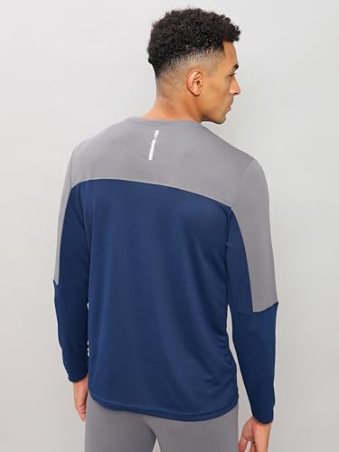 Image of TECHNOSPORT Men Colorblock Slim Fit Round Neck T-Shirt with TECHNOCOOL+ (Light Blue) Gym Tee Dry Fit T Shirt for Men Sports Top for Him