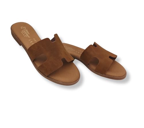 Eleganti Ciabatte Donna Estive, Sandali Bassi Cuoio, Ciabattina In Pelle Estate, Vero Made In Italy (Cuoio, Sistema Taglie Calzature Eu, Adulto, Donna, Numero, Media, 39) - 2