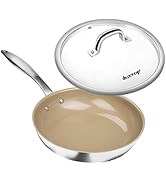 Frigideira de indução de aço inoxidável com revestimento cerâmico duxtop 24 cm com tampa de vidro