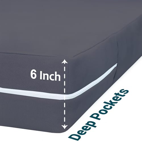 Image of Zipper Closure Style Mattress Protector Single Size 100% Waterproof Six-Sided Mattress Encasement for Bed 30x72 Inch Fit On 6 Inch 2.5X6 Feet Grey