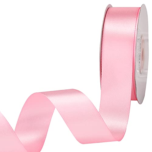 IHKFILAN Double Face Satin Ribbon in Rose Pink (25 mm x 22.86 m), Matt Shiny Gift Ribbon for Decorating Crafts