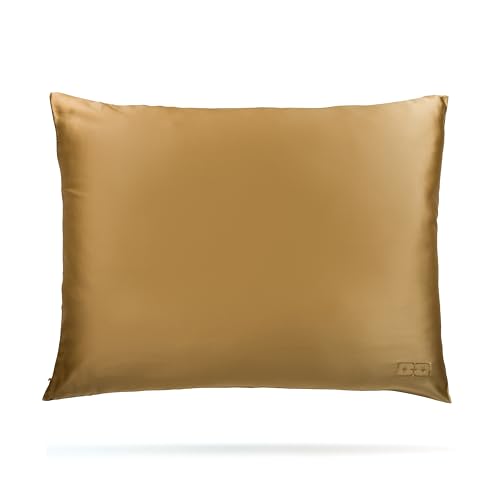 Image of 100% Mulberry Silk Pillowcase Infused with Silver Ions - Pure 30 Momme Grade 6A Fibers for Beautiful Skin and Hair - Cooling Pillow Case Protector with Zipper (Standard) Gold Color