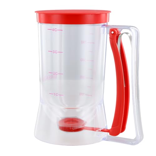 Hoxfly Distributeur de Pâte à Gâteau, 900 ml Distributeur de Pâte à Crêpes avec Couvercle et Graduation, Distributeur de Pâte à Frire pour Cuisine, Outil de Cuisson pour Crêpes, Gâteaux, Muffins