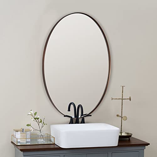 Andy Star Oval Bronze Mirror, Brushed Bronze Bathroom Mirror, Bronze Oval Wall Mirror For Bathroom 20X28 Oval Vanity Mirror In Stainless Steel Frame Wall Mount Horizontal Or Vertical #TOP3