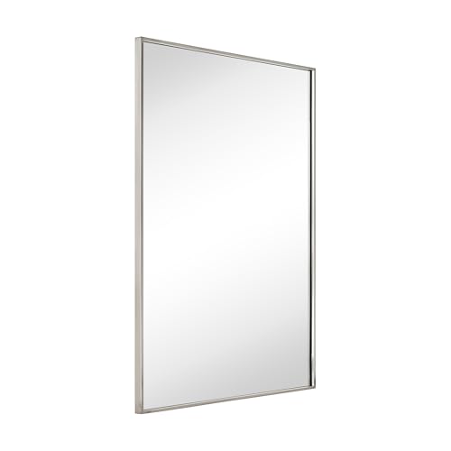 Image of TEHOME Brushed Nickel Bathroom Vanity Mirror with Squared Corners, 20x28'' Silver Rectangle Stainless Steel Metal Framed Mirror for Bathroom