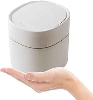 ETRAVEL Small bin office desk bin with lid for countertop, cosmetic table top, bathroom, bedroom, kids desktop bin (Beige)