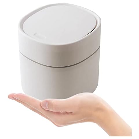 Desktop Trash Can, Mini Plastic Desktop Trash Bin with Lid,Used for Family Living Room Kitchen Bedroom Bathroom Office Car Indoor Beige (2.2L) Cover