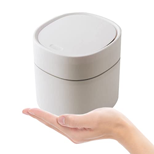 Petite poubelle de bureau avec couvercle pour comptoir, table de maquillage, salle de bain, chambre à coucher, poubelle de bureau pour enfants (beige) Cover