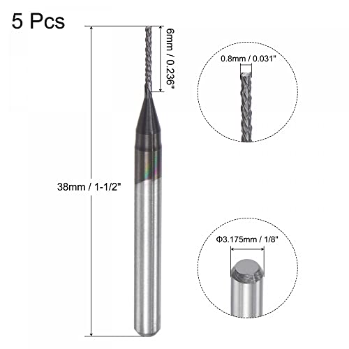 Image of uxcell End Mill CNC Router Bits, 0.8mm x 6mm 1 /8 inch Shank Diamond Film Coated Carbide Engraving Bit Milling Cutter Left Hand for PCB Plastic Fiber Wood 5pcs