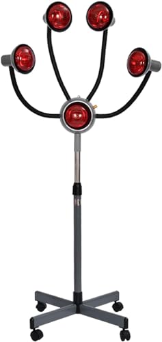 5 Head Infrared Light Heat Therapy Red Lamp Infrared Light Salon Hair Steamer Perming Dyeing Adjustable Height Machine with Rolling Wheels(750 W)