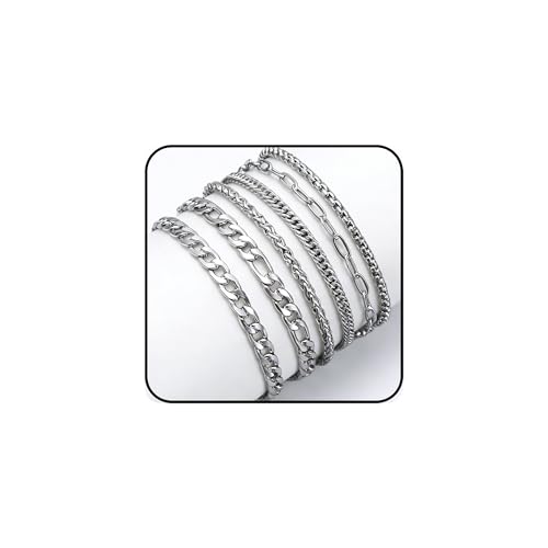 Set 6 Pulseras de Plata para Hombre Acero Inoxidable miniatura 1