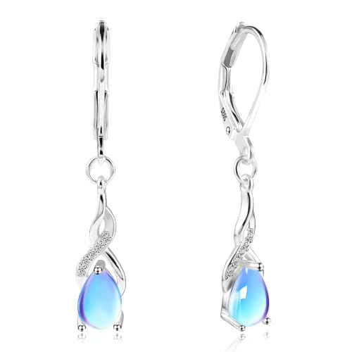 ALEXCRAFT Ohrringe Silber 925 Hängend für Damen mit Regenbogen Mondstein Geschenk für Frauen Freundin Mama Mädchen
