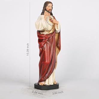 BC Catholic Sacred Heart of Jesus Statue, 10" H Jesus Christ Indoor Decr, Catholic Colletable Figurine, Religious Gift, Handpainted by Buildclassic