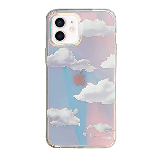 Asgens Coque laser compatible avec iPhone 12/12 Pro 6,1", motif nuage irisé à paillettes, coque de luxe fine en TPU et polycarbonate rigide pour iPhone 12/12 Pro 6,1", filles et femmes Cover