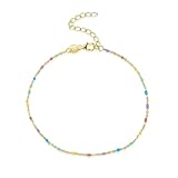 Bishilin Pulsera para mujer, pulsera de cadena dorada estrecha con cuentas de plata de ley para fiestas familiares y bodas