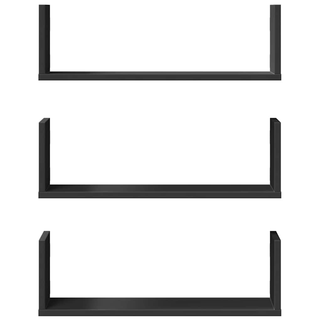 Wandregale 3 STK. Schwarz 58x18x18 cm Holzwerkstoff | Platzsparendes Design, pflegeleicht mit feuchtem Tuch, robust gegen Feuchtigkeit