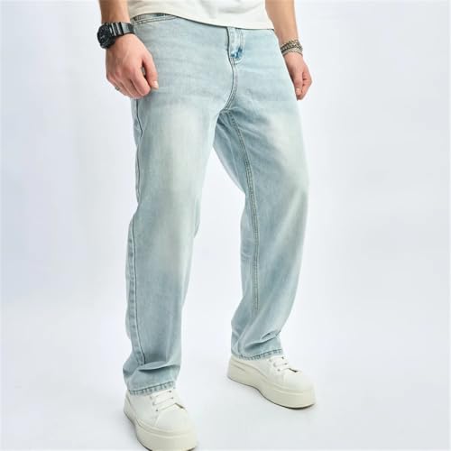 Men Loose Style Straight Jeans Trousers Street Male Solid Denim Pants for2