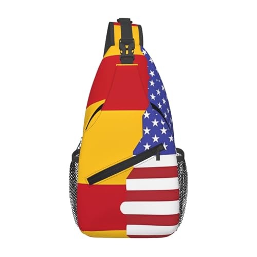 WZYCWB Mochila cruzada con diseño de bandera de España americana para hombres y mujeres, perfecta para senderismo casual, disponible en estilos de pecho o hombro, Negro -, Talla única