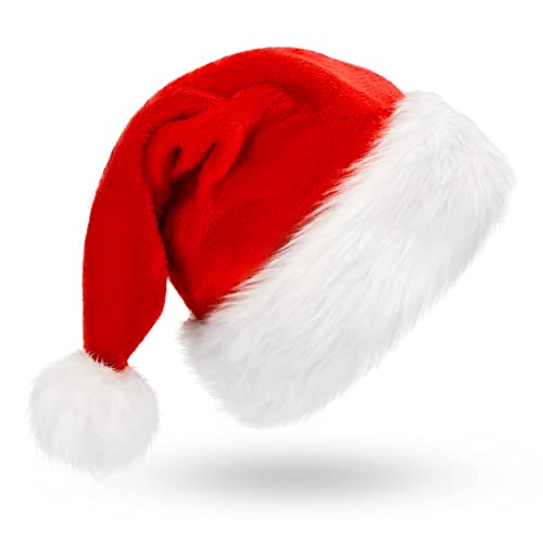 BOSONER Santa Hat, Unisex Velvet Comfort Christmas Hat, Extra Thicken Classic Fur for Christmas New Year Festive Holiday Party Supplies