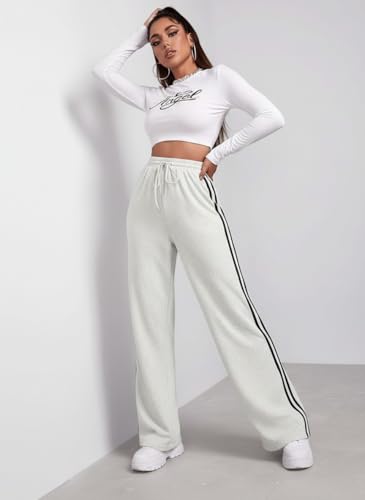 Image of dockstreet Straight Long Length Trouser Style Drawstring Contrast Belt Black and White Trackpant for Women /Trending, Relaxed Casual Lowers for Women