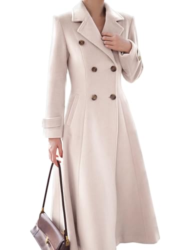 Image of IDEALSANXUN Womens Long Wool Coat Fall Winter Double Breasted Trench Coat Peacoat Jackets