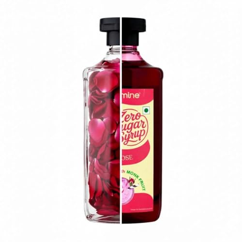 Image of Carmine Zero Sugar Rose - 330g Sweetened with Pure Monk Fruit | Natural, Plant-Based Indian Dessert Syrup | No Artificial Sweeteners or Additives| Clean Label Flavor for Drinks