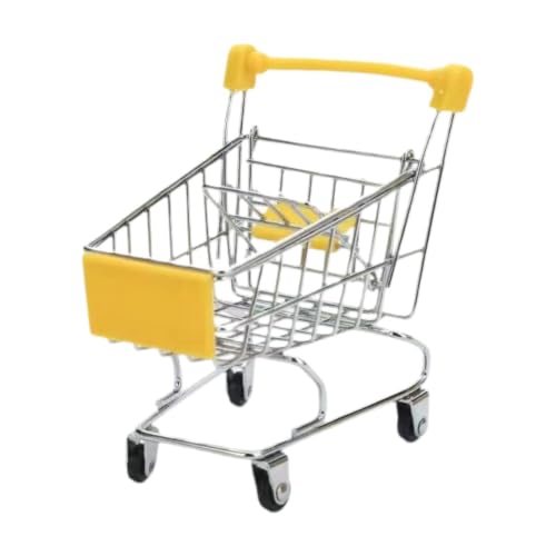 Mini carrito de compras de juguete y adorno de servicio decorativo en color amarillo