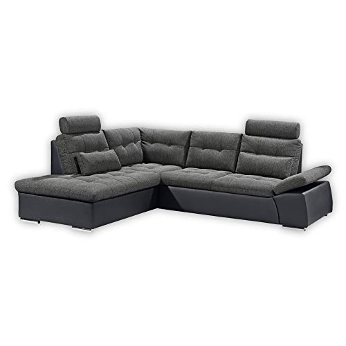 JAKARTA Ecksofa mit Schlaffunktion und Stoffbezug, Schwarz / Lava - Ausziehbares Schlafsofa mit steckbaren Kopfstützen & Kissen - 260 x 103 x 219 cm (B/H/T) Links