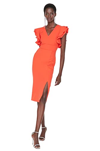 Trendyol Women Fitted Woven Dress Mujer Midi Shift Vestido Tejido Ajustado, Pomegranate Flower, 66