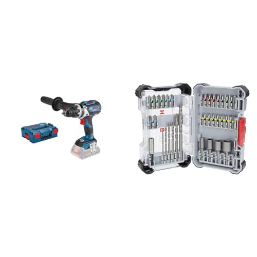 Bosch Professional 18V System Akku Bohrschrauber GSR 18V-110 C (max. Schrauben-Ø: 12 mm, inkl. L-BOXX, ohne Akku/Ladegerät) + 35x Extra Hard Schrauberbit‑ und CYL-3 Bohrer-Set (197 x 110,5 mm)