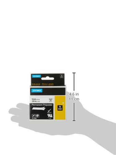 DYMO Rhino Industrial Permanent Polyester Labels 3/8" Black Print on White Tape