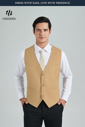 Image of HISDERN Mens Suit Vest Business Casual Dress Waistcoat Vest Solid Color Formal Wedding Vests for Suits or Tuxedo