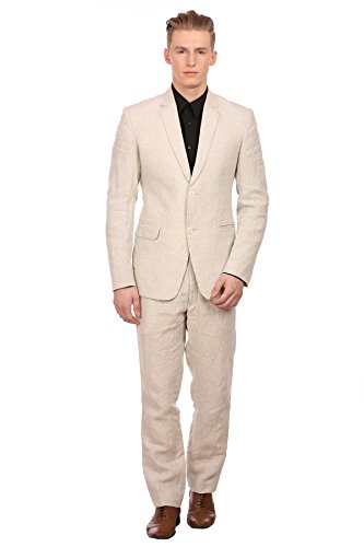 WINTAGE Men s 100% Linen Notch Lapel All Season Natural Color Suit