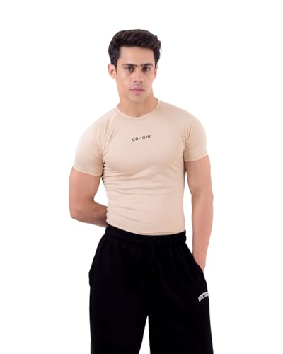 Image of COITONIC Men's Half Sleeve Compression T-Shirt - Athletic Base Layer for Gym, Sports & Fitness Training