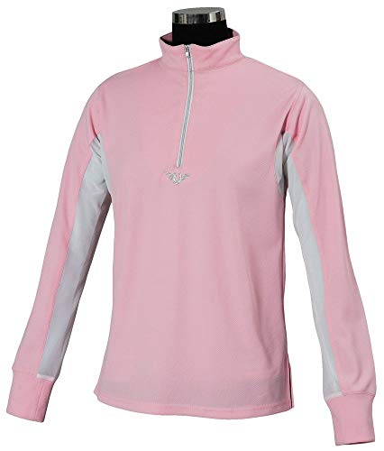 TuffRider Children s Ventilated Technical Long Sleeve Sport Shirt with Mesh, Petal Pink, Large