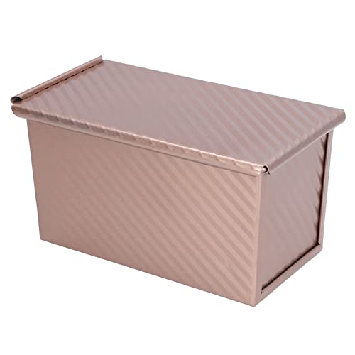 plplaaoo Carbon Steel Baking Loaf Pan Non Stick Easy Demoulding Bread Toast Mould with Lid for Baking Perfect Uniform Heating Safe Material Durable Kitchen Bakeware 21.5 x 12 x 11.2cm (Gold)