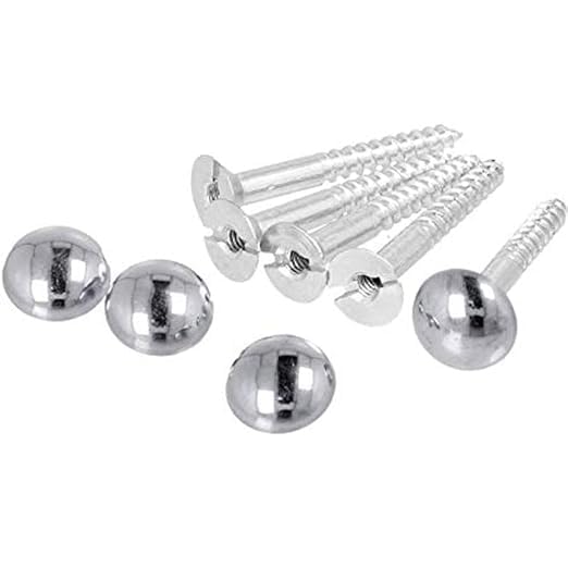 Image of Rely⇒VP INDUSTRIES (Pcs-25) No.8x50 mm Mirror Screw Self-Tapping with Button - 12mm Brass Nickel Round Dome Cap, Decorative Screw for Glass, Mirrors, Cabinets, Display Panels & Advertising Boards