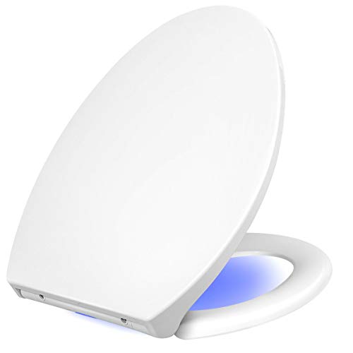 Tangkula Elongated Nightlight Toilet Seats with Lid, Slow Close and Quick Release Seat