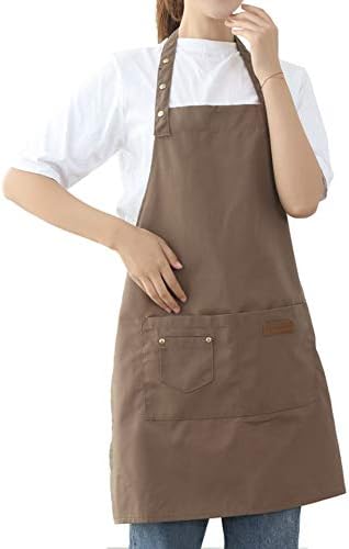 Aprons for Women Men BBQ Chef Cooking Artist Water Drop Resistant Canvas Adjustable Kitchen Apron with Pockets for Unisex Grill Baking Painting Art Stylist Dishwashing Comfortable Aprons (khaki)