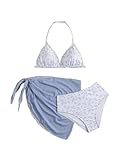 Milumia Girl's 3 Piece Bikni Set Ditsy Floral Halter Swimsuit with Cover Up Skirts Multicolor 12Y