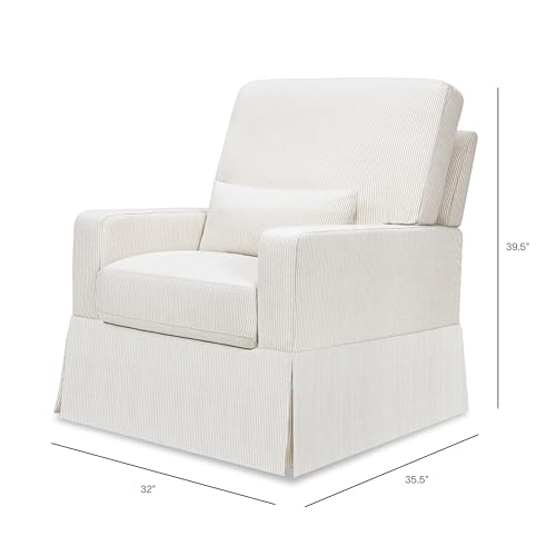 Image of Namesake Crawford Glider Recliner, Fog Chatham Stripe Performance Eco-Weave | 360 Swivel Ultra Cozy Glider Rocker for Feeding & Relaxing w / Lumbar Pillow - GREENGUARD Certified - For Nursery /Living Room