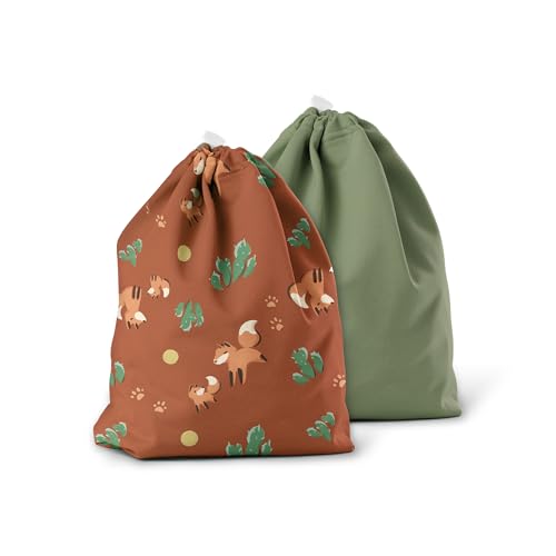 Image of Esembly Ditty Bag Duo - Reusable Waterproof Wet Bags for Cloth Diapers, Swimsuits, Toiletries, and Snacks, Set of 2 - MC Foxes + Aloe