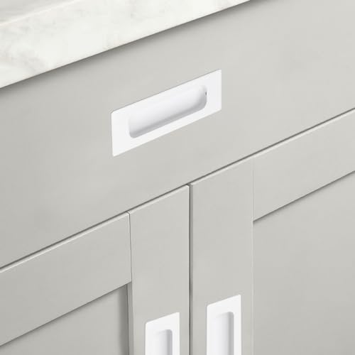 Image of MOROBOR 2 PCS Recessed Cabinet Handles, Warm White Stainless Steel Rectangular Knob with Screws, Exposed Installation Embedded Pull Handle for Wardrobe Drawer Flush Sliding Door -120 mm /4.72 in