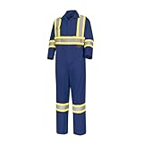 Pioneer High Visibility Safety Work Coveralls for Men - Reflective Tape - Class 1 - 7 Pockets - Navy Blue - 44