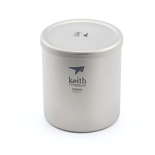 Keith 220ml/600ml Titanium Mug Vacuum Cup Double Walled Ultralight Titanium Mugs Cups Lightweight Portable Camping Hiking (Ti3301-220ml)