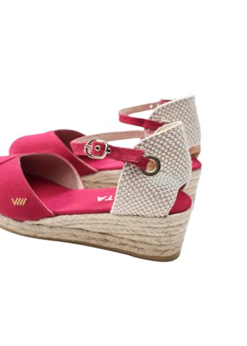 Image of Viscata Pubol Espadrille Canvas Low Wedges with Ankle Strap Spain Handmade 2 inch Heel Women's Sandals with Breathable Organic Cotton Canvas and 100% Natural Jute for all Occasions: Casual, Work, Party