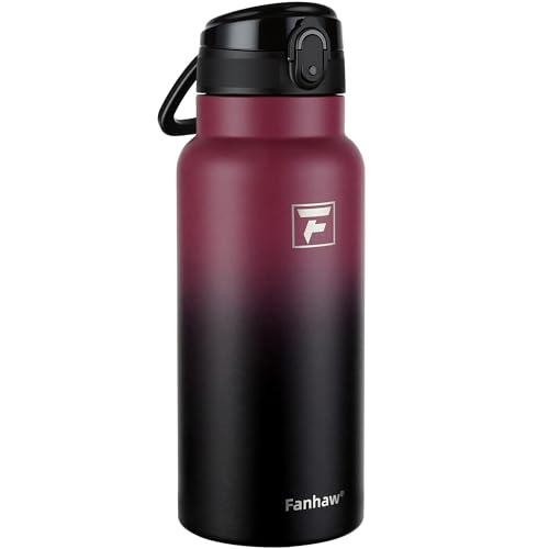Fanhaw 32 Oz Insulated Stainless Steel Water Bottle with Chug Lid – Wide Mouth, Leak-Proof, BPA-Free – Ideal for Kids, Adults, Sports, Gym, and Outdoor Use (Red Black)